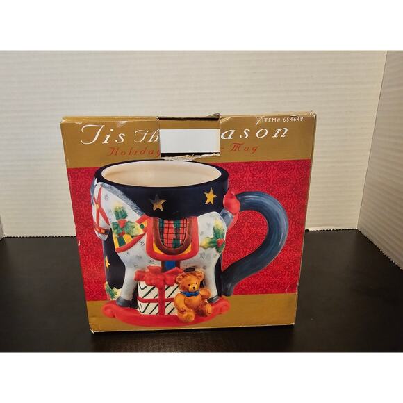 Tis the Season Christmas Holiday Rocking Horse Oversize Mug Susan Winget - Picture 7 of 11